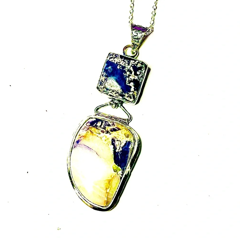 New Handmade Artisan Amethyst Dendritic Agate 925 Sterling Silver Mined Necklace